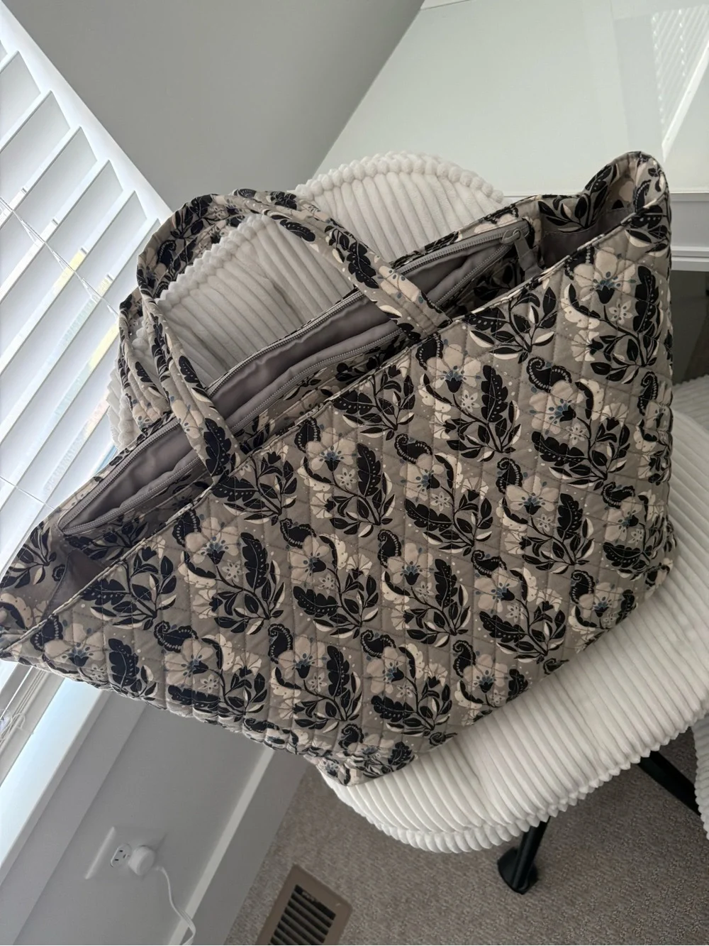 Vera Bradley Quilted Floral Tote in Beige and Black